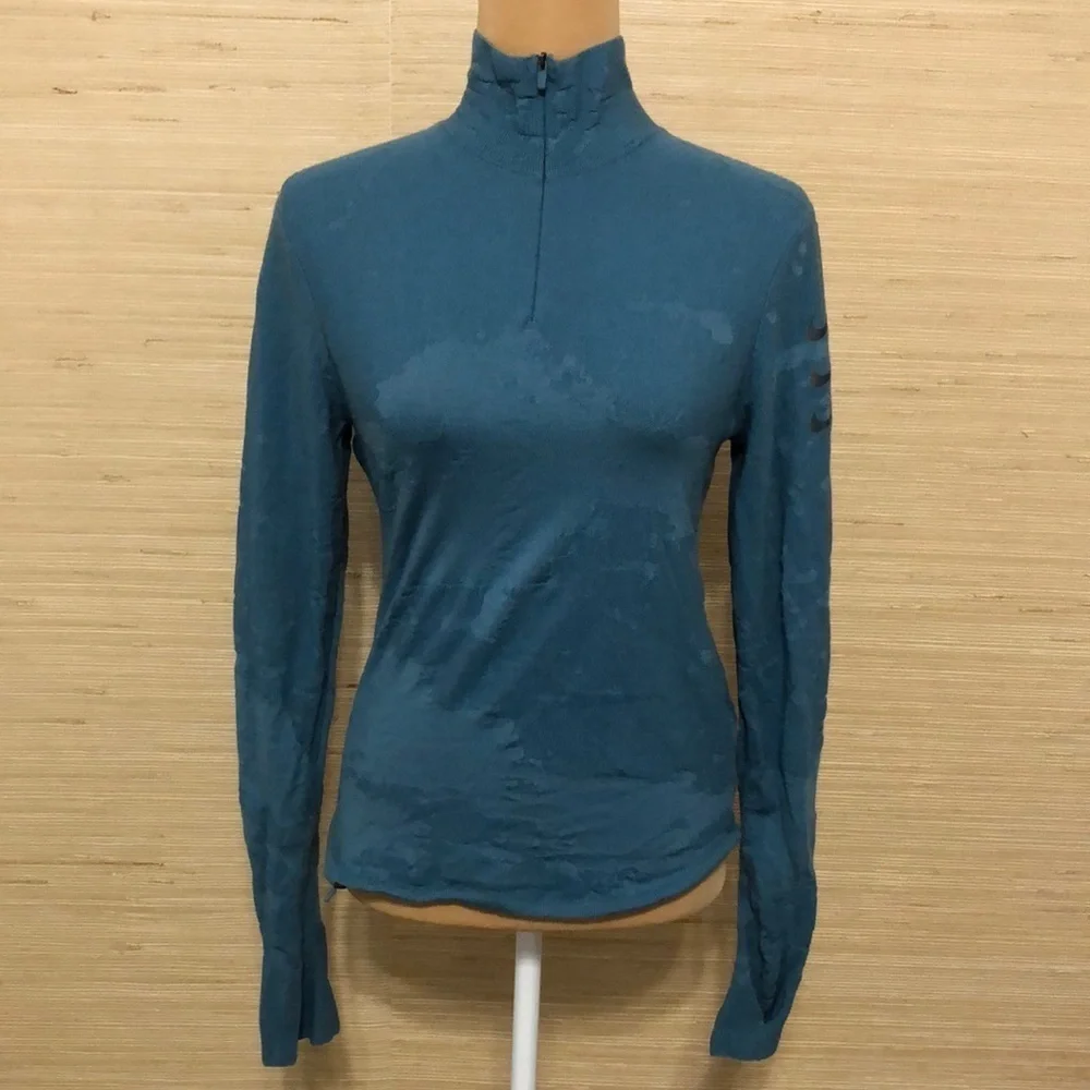 Women's Noise Aqua Textured Pattern Running Long Sleeve Mock Neck 1/4 zip Top